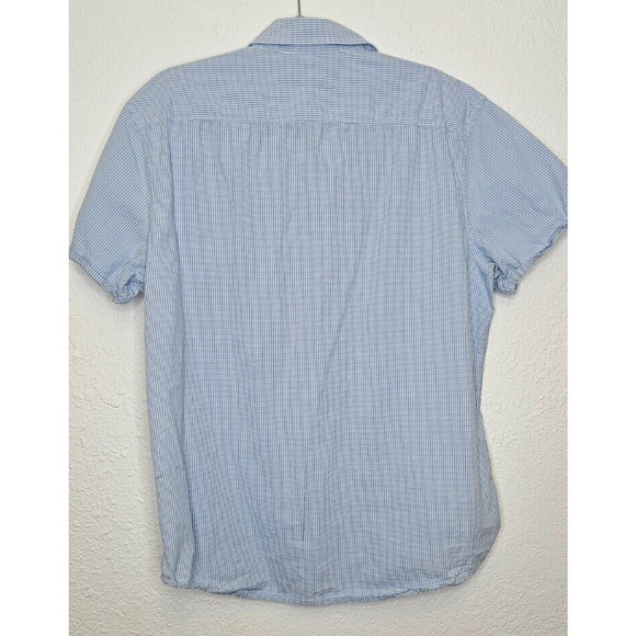 Original Penguin Mens Button Down Shirt XL Blue Gingham Logo Short Sleeve Cuffed - Picture 7 of 10